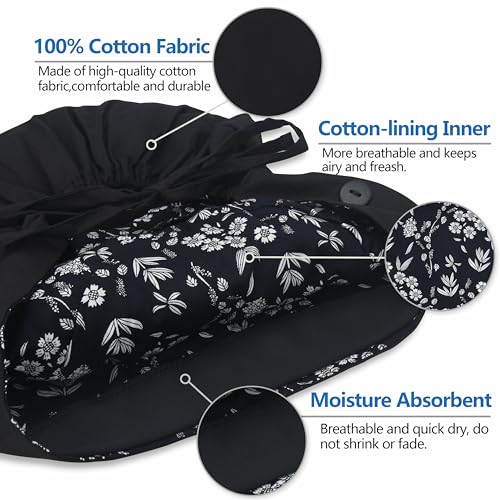 Image of QBA Adjustable Working Cap with Button, Cotton Working Hat Sweatband, Elastic Bandage Tie Back Hats for Women & Men, One Size