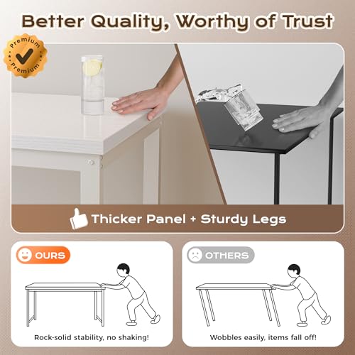 Image of Huuger 48 x 24 inch Desk with Power Outlets & USB-C, Deeper & Thicker Desktop, Robust Metal Tubes, Computer Desk, Heavy Duty Office Desk, Work Gaming Desk for Home Office, White