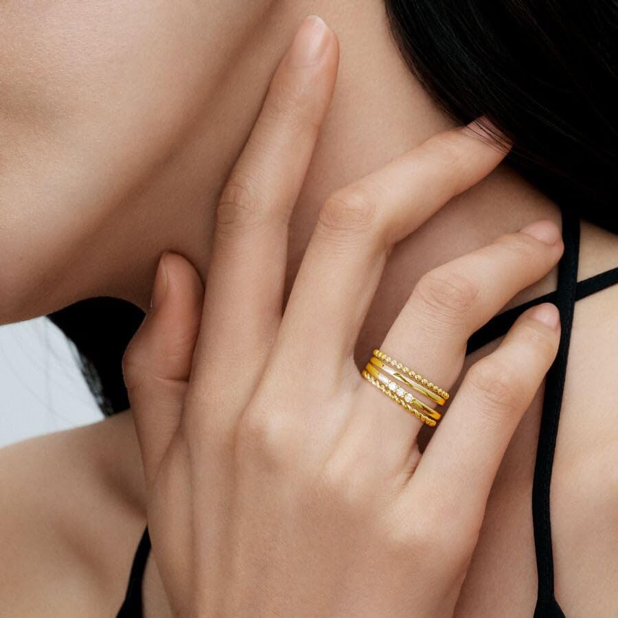 WEDDINEN 4PC Gold Rings for Women, S925 Sterling Silver 14k Gold Filled Plated Stackable Thin Thumb Ring Set Cubic Zirconia Dainty Stack Gold Knuckle Rings Set Size 6-10 - Image 6