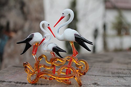 Glass Stork bird Murano Gift Blown Stork Sculpture Art Collectible Artglass Lampwork Stork Figurines Miniature Little Glass Animals
