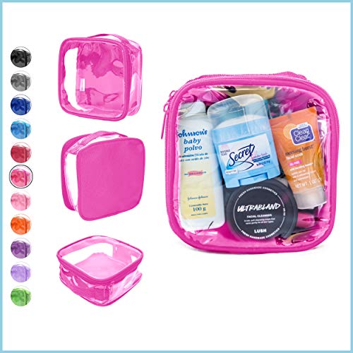 Image of EzPacking Clear TSA Approved 3-1-1 Travel Toiletry Bag for Carry On /Quart Size Transparent Liquids Pouch for Airport Security /Reusable See Through Vinyl & PVC Plastic Organizer Men Women (Pink)