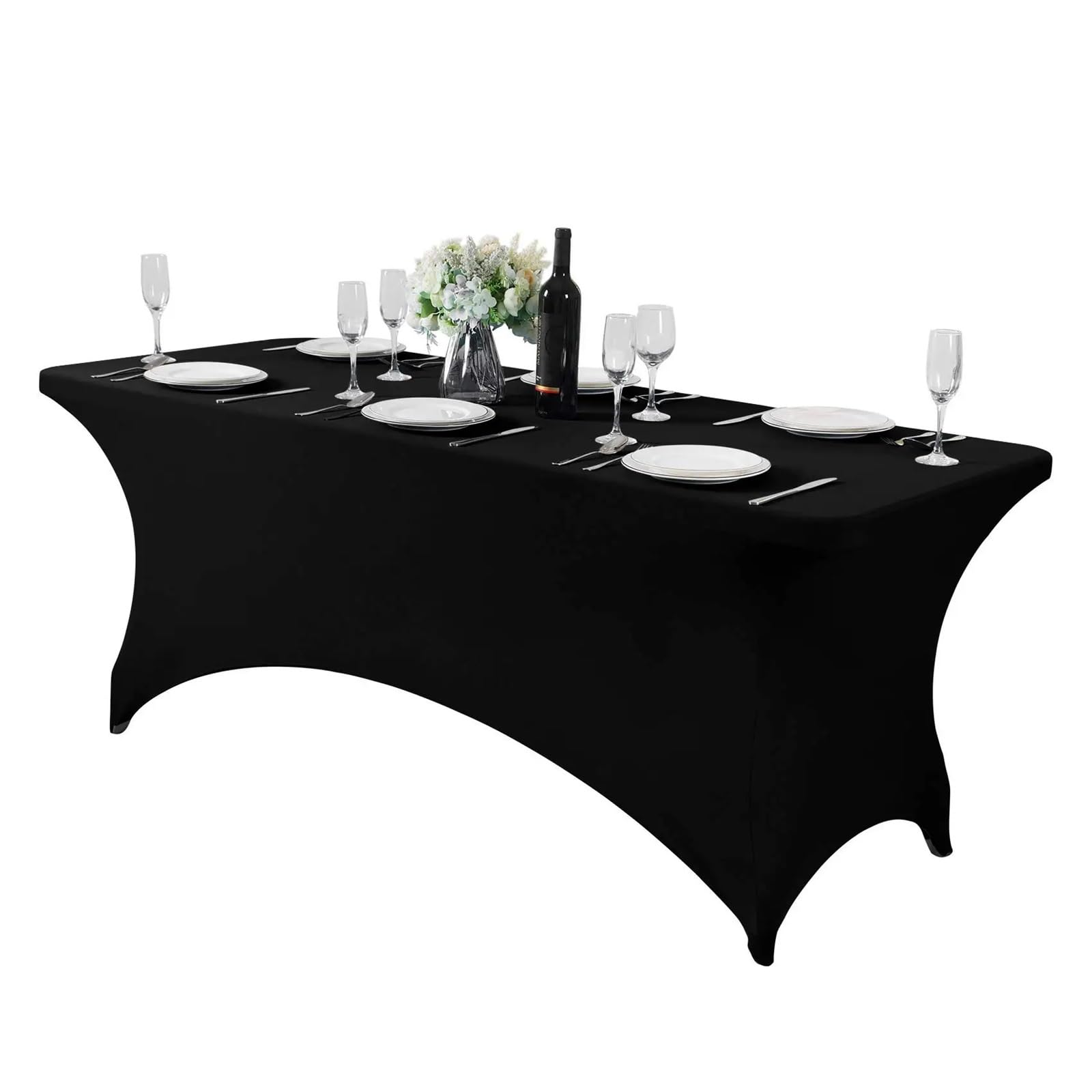 Xinglongs Spandex Cocktail Table Cover 4ft 6ft Rectangular Stretch Tablecloth for Banquet Event Party(Black,4ft)