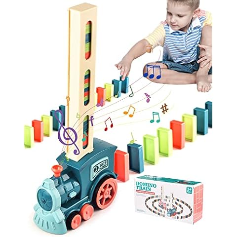 ZITFRI Domino Train Toy Set with 100Pcs Domino Train Blocks, Automatic Domino Train with Sound Domino Train Blocks Set Building and Stacking Toy for 3 4 5 6 7 Years Old Boys Girls (Without Batteries) Cover