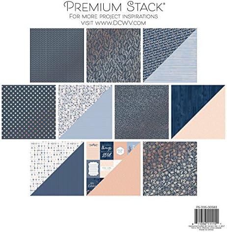 DCWV Card Stock 12"X12" Indigo Kraft and Rose Gold Premium Printed Stack, Multi-Colour