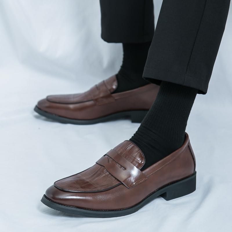 Image of HuitJours Men Two Tone Colors Penny Loafer Slip On Pull on Dress Shoes Casual Boat Shoes Moccasins