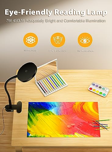 Image of Black Clip On Reading Light, 450LM Book Light, CRI95, 3 Modes Stepless Dim | CRI95 eye-caring LED provides natural lighting for reading, studying, and desk use with adjustable brightness and modes