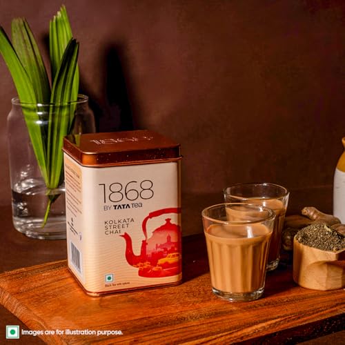 Image of 1868 by TATA Tea Kolkata Street Chai, Blend of Assam Black Tea, Ginger, Cardamom, Nutmeg, Spicy, Strong, Sweet, Whole Loose Leaf, From House of TATA (30 Cups /100g) (Pack of 2)