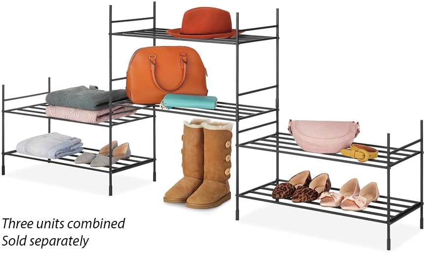 Two Whitmor 2-Tier Stacker Shelf units stacked vertically