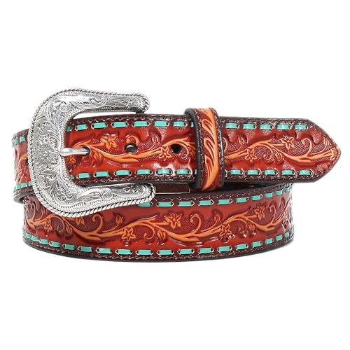 ARIAT Women's Turquoise Buck Lace Stitched Tooled Leather Belt