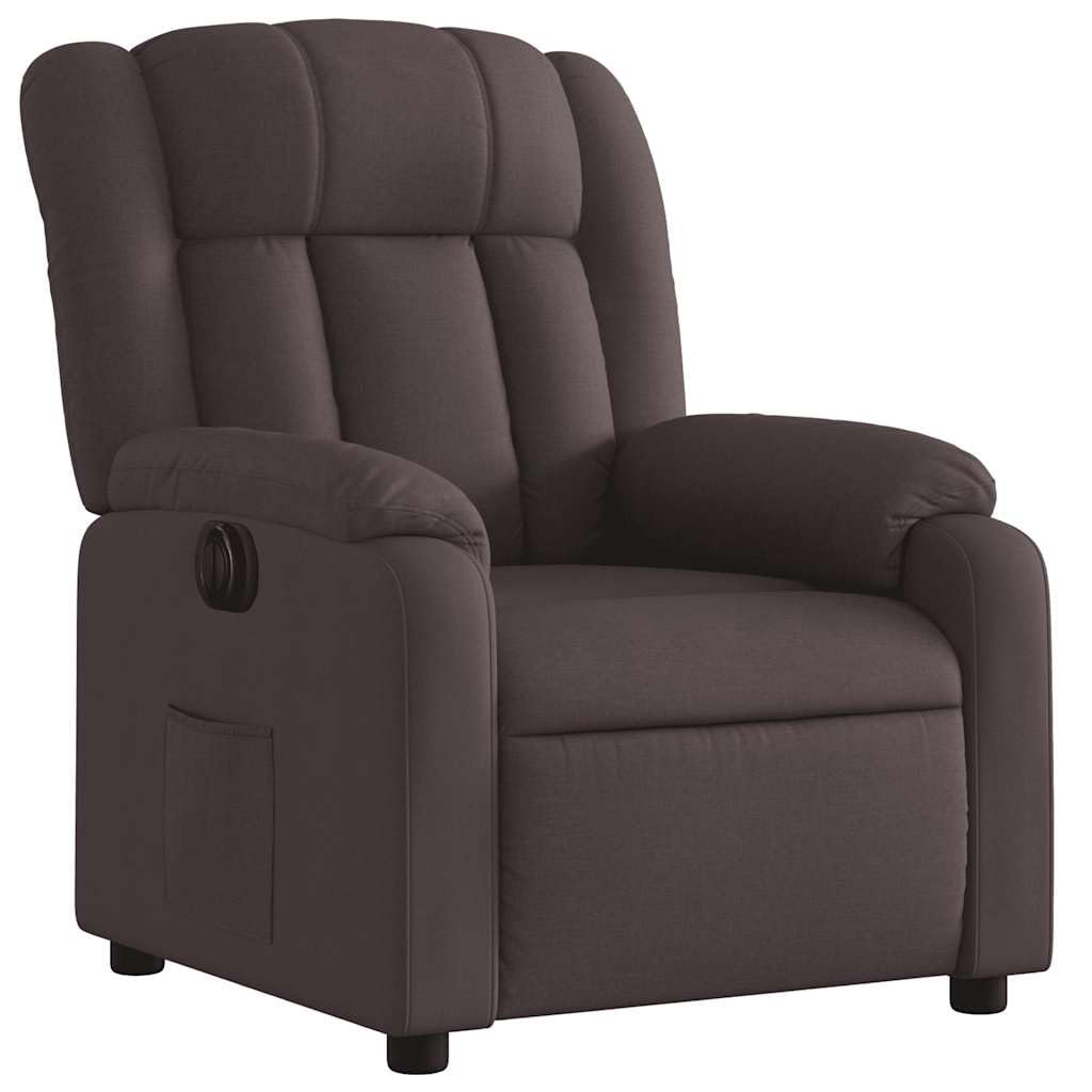 Poltrona relax elettrica in tessuto marrone scuro con tasca laterale e 135