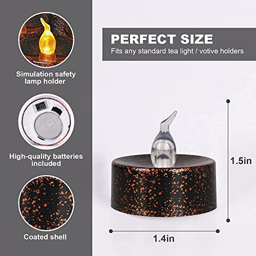 Image of 12PCS Halloween Copper Tea Light Candles Battery Operated | Led Tealights Amber Yellow Flickering,150+ Hours Long-Lasting,Flameless Candles for Diwali Halloween