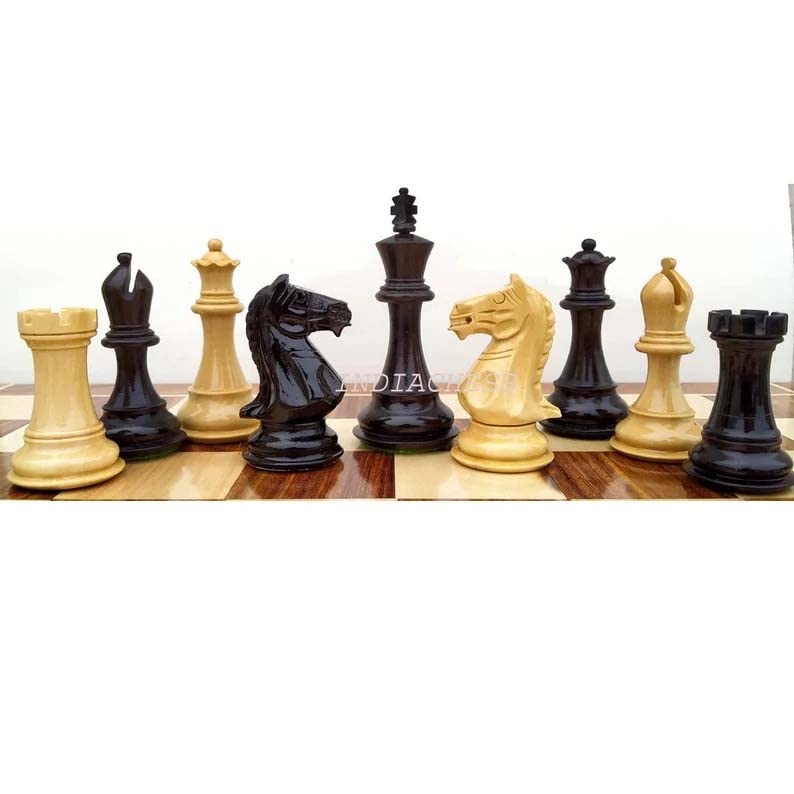 Pièces d'échecs en bois de buis ébène roi 10,2 cm avec échiquier de luxe