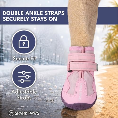 Image of Spark Paws 365 Dog Shoes - All-Weather Paw Protection | Winter Snow Boots & Summer Hot Pavement Booties for Dogs | All-Terrain, Water-Resistant, Pink - Size 4