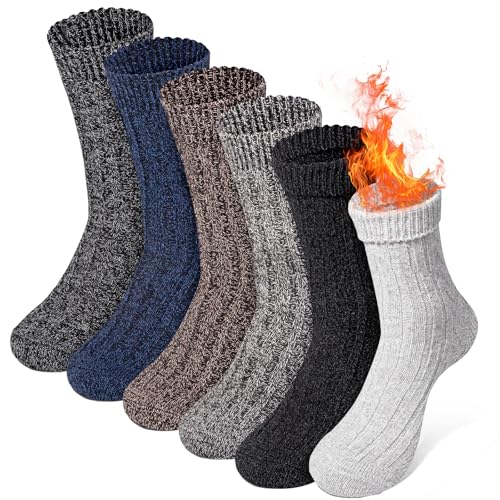 Riqiaqia 6 Pares Calcetines Lana Merino para Invierno, Antideslizantes Calcetines Térmicos Gruesos Cálidos Calcetine Senderismo Premium Transpirables para Hombres Mujeres EU 38-45
