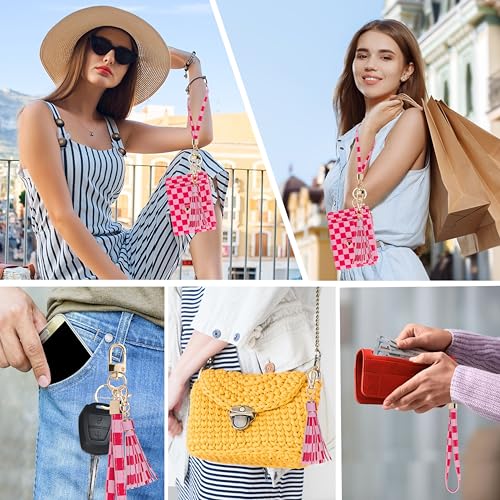 Image of KNGITRYI Small Wristlet Wallets for Women RFID Credit Card Holder Wallet Keychain Wristlet Wallet Credit Card Wallets for Women (checkered pink)
