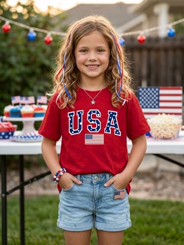 Image of AMWIPE Boys Girls USA Shirt Kids 250 Anniversary USA Shirts American Flag Tshirt 4th of July Outfits Cute Patriotic Top 6-14y