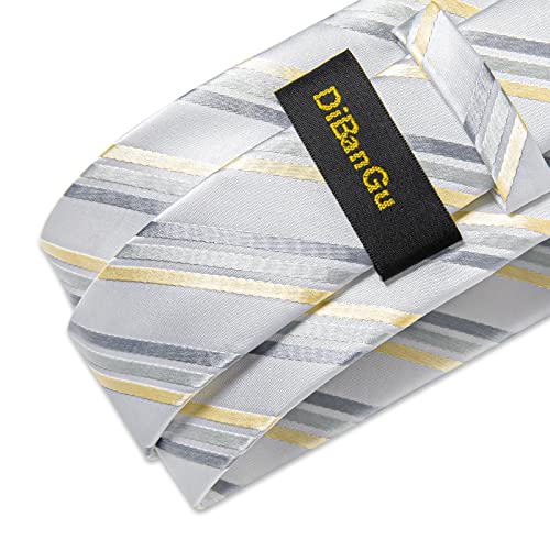 Image of DiBanGu Mens Striped Tie Silk Woven Necktie and Pocket Square Cufflinks Tie Clip Set Wedding Business Formal Gift Tie for Men