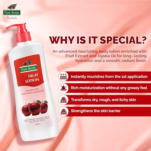 Image of Pure Roots Body Lotion Combo - Fruit Lotion & Cocoa Butter (400ml x 2) | Pack of 2 Moisturizing Body Lotion for Men & Women | Fast Absorbing, Non-Sticky | Deep Nourishment & Instant Hydration for All Skin Types | All Season Use