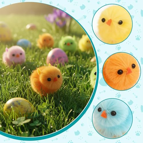18 Poussins de Pâques miniatures en chenille jaune pour mini décoration - 3
