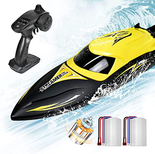 Hosim Brushless ferngesteuertes Boot 35+ KM/H, High Speed RC Schiff mit LED Beleuchtung, Rennboot mit 2 wiederaufladbaren Batterien Spielzeug Geschenk für Kinder und Erwachsene (Geld)