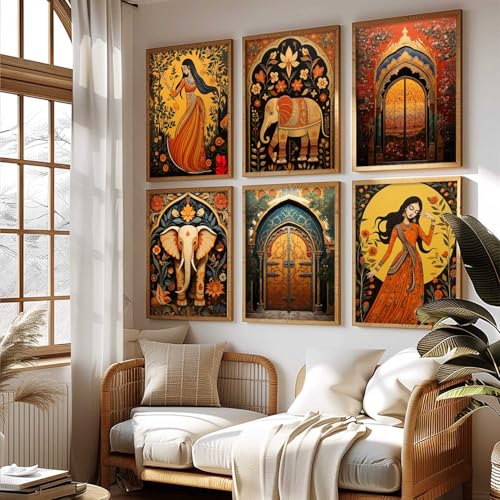 Image of kotart Premium Digital Madhubani Art Paintings with Frame for Home Decor - Framed Painting for Living Room Bedroom Office Room Decor - Painting for Wall Decoration - Pack of 6 (10X13, E)