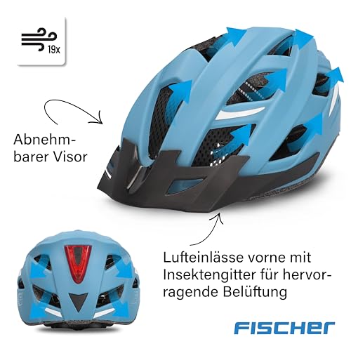 FISCHER Erwachsene Fahrradhelm, Radhelm, Cityhelm Urban Plus Chicago, S/M, 52-59 cm, blau, mit integriertem LED-Rücklicht