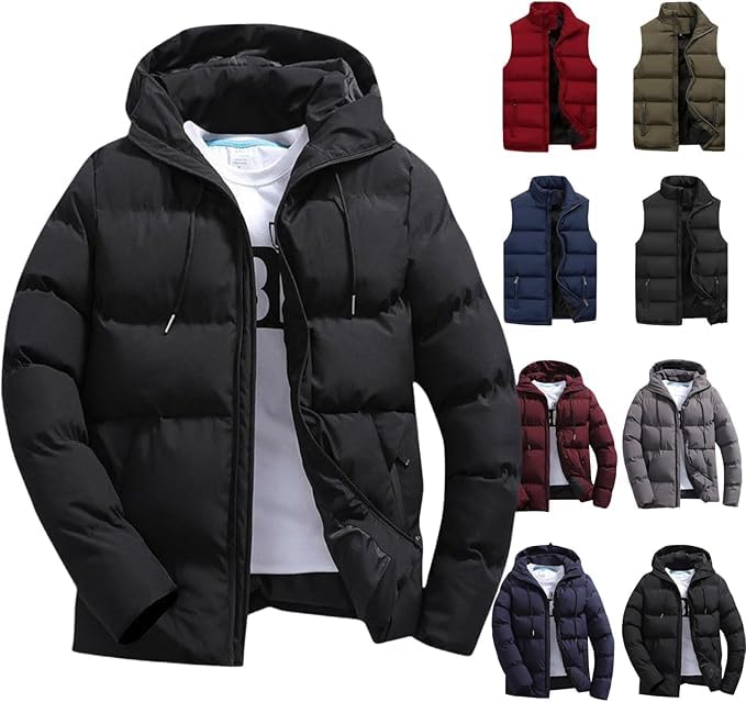 men's hoodies,mens coats and jackets,Winter Jackets for Men UK Puffer Jacket Mens Coat hoody Zip upCotton Padded Packable Jacket Puffy Top Blouse,Navy,XXL