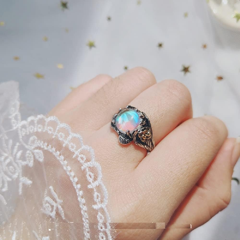 Unique Vintage Flowering Twig Rainbow Moonstone Engagement Ring for Women,Victorian Style Solitaire Ring Thai Silver Jewelry (US Size 8) - Image 5