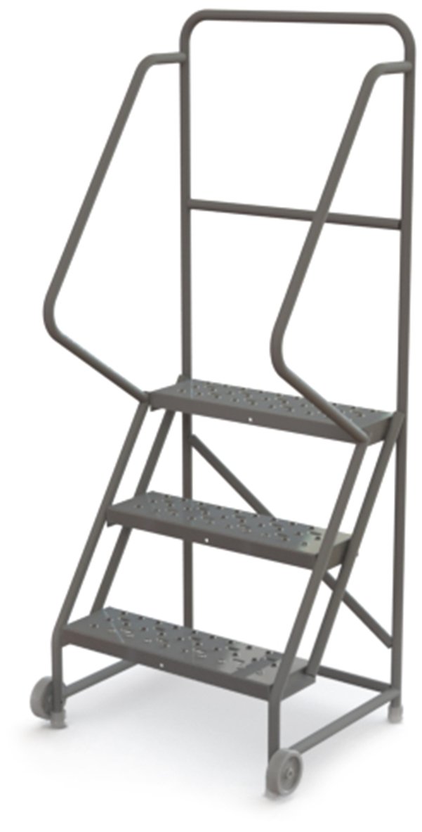 Tri-Arc KDTF103242 3-Step Tilt and Roll Industrial & Warehouse Steel Ladder with Grip Strut Tread, 24-Inch Wide Steps