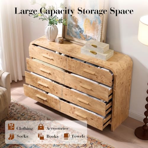 Image of Curved Drawer Dresser for Bedroom with 8 Drawers, 54'' Wide Chest of Drawer
