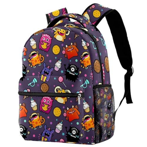 Sac à dos d'école monstres multicolore pour ados et enfants 29x20x40cm
