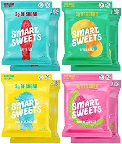SmartSweets Variety Pack, Candy With Low Sugar & Calorie, Healthy Snacks For Kids & Adults - Sweet Fish, Sourmelon Bites, Peach Rings, Sour Blast Buddies, 1.8oz (Pack of 8)
