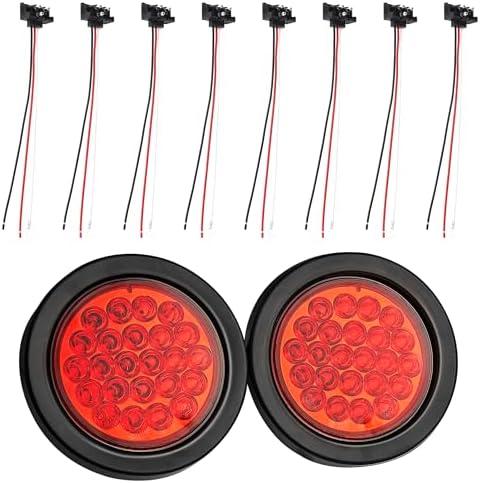 Oyviny 4 Inch Round LED Trailer Lights - 24 LED White Stop/Turn/Reverse Lights IP65 Waterproof (2 Pack)