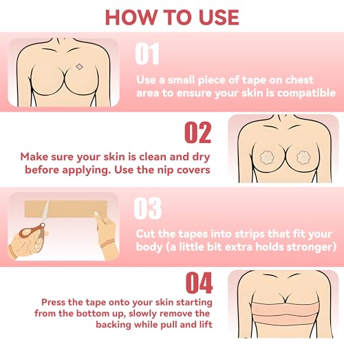 2 Pcs Boob Tape for Breast Lift - BoobTape with 10 Pcs Pasties,Body Tape for Women Invisible Breast Bra Tape4