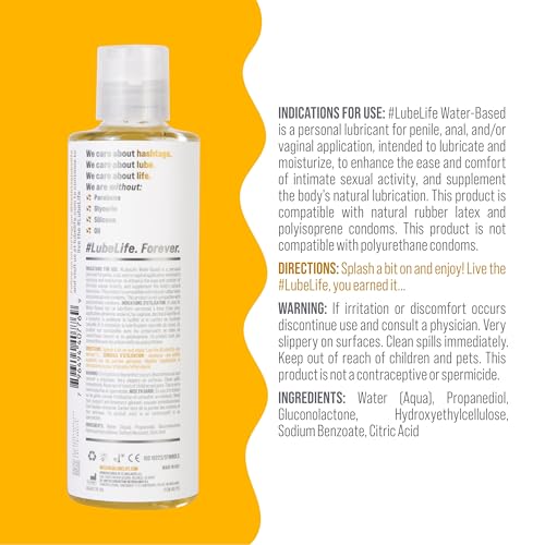 Image of LubeLife Water-Based Lube - Personal Lubricant for Men, Women & Couples, Travel Size, Non-Staining, Easy Clean-Up, Toy-Safe, 8 Fl Oz