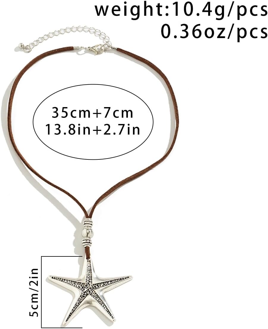 Starfish Necklace Leather Necklace Boho Starfish Sea Shell Pendant Choker Cord Silver Summer Beach Necklaces Summer Dresses Jewelry for Women - Image 7