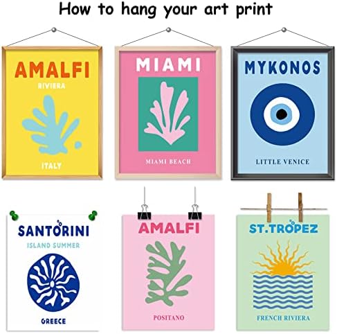 Whaline 9Pcs Preppy Travel Wall Art Prints Abstract Aesthetic Preppy Room Decor Colorful Minimalist Unframed Art Poster Decor for Living Room Teen Girls Bedroom College Dorm Decor, 8 x 10 Inch