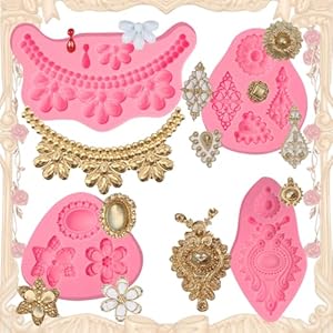 Baroque Style Scroll Relief Cake Decoration Fondant Molds European Vintage Jewelry Silicone Mold for Chocolate Flower Paste Sugar Craft Cupcake Topper Epoxy Polymer Clay Craft Project Set of 4