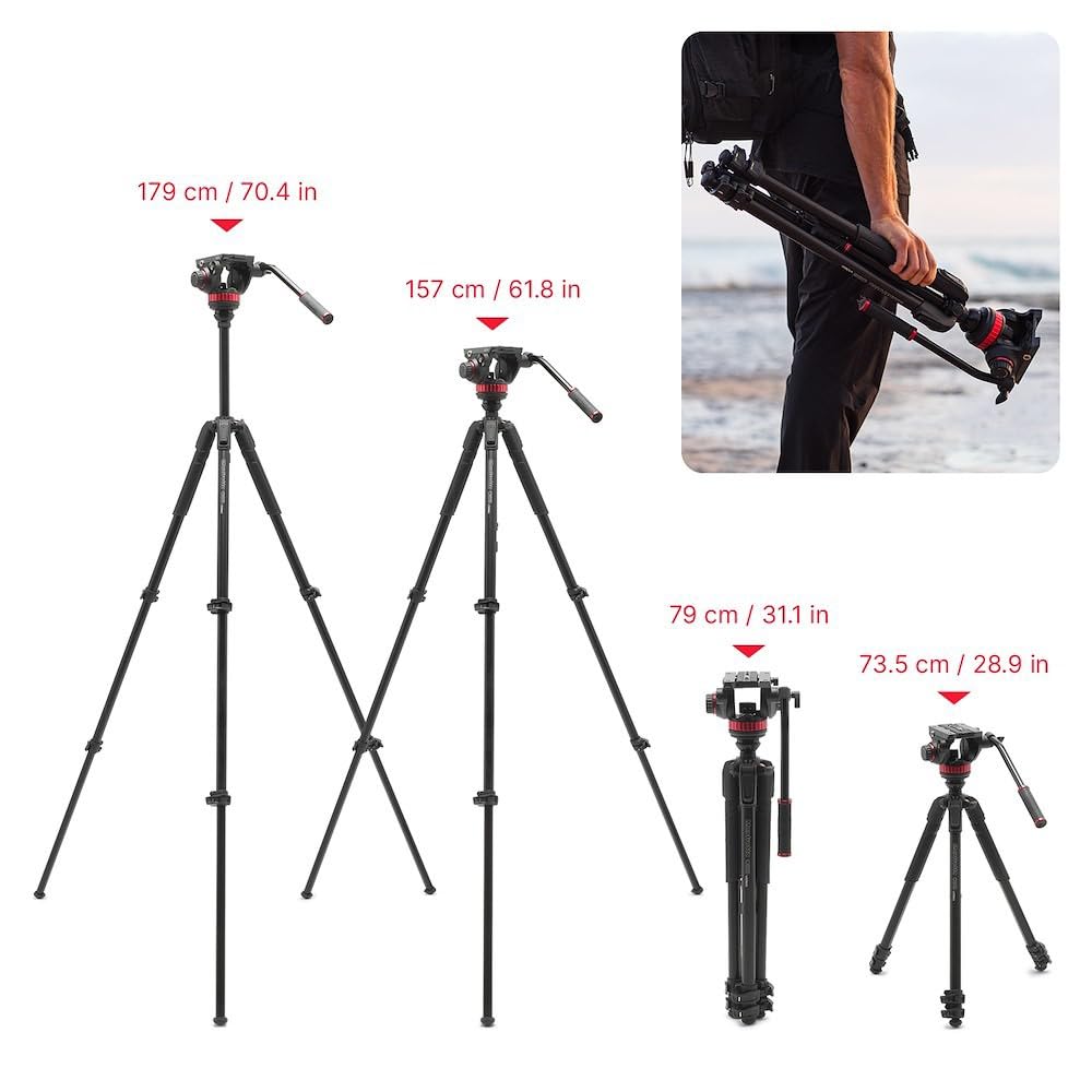 Manfrotto 055 Treppiede Video con Testa Video 502, in Alluminio, Video-Kit Robusto, con Colonna di Livellamento, Chiusura a Leva, Treppiede per Videocamere e Fotocamere DSLR/Mirrorless