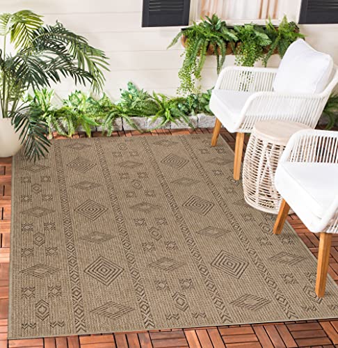 Teppium Outdoor Teppich Wetterfest 80 x 150 cm Natur Sisal und Jute Optik - Küchenläufer Waschbar rutschfest, Wasserfest, Boho Design, Pflegeleicht - Ideal für Balkon, Terassen, Garten, Camping