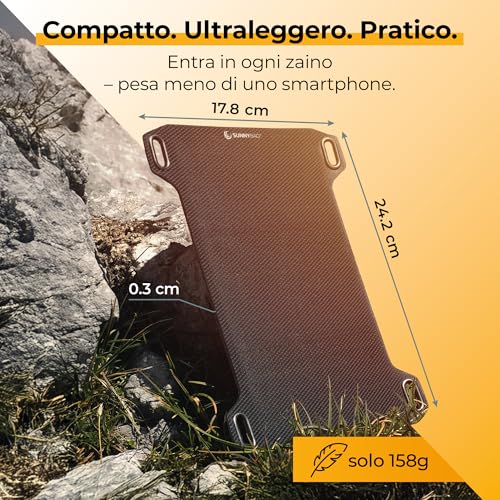 Sunnybag Leaf Mini | Pannello Solare Portatile Da 5 Watt | Efficiente, Impermeabile, Ultra Leggero, 158 G | Caricatore Solare Con Porta Usb Per Cellulare, Smartphone, Power Bank | Ideale Per - 6