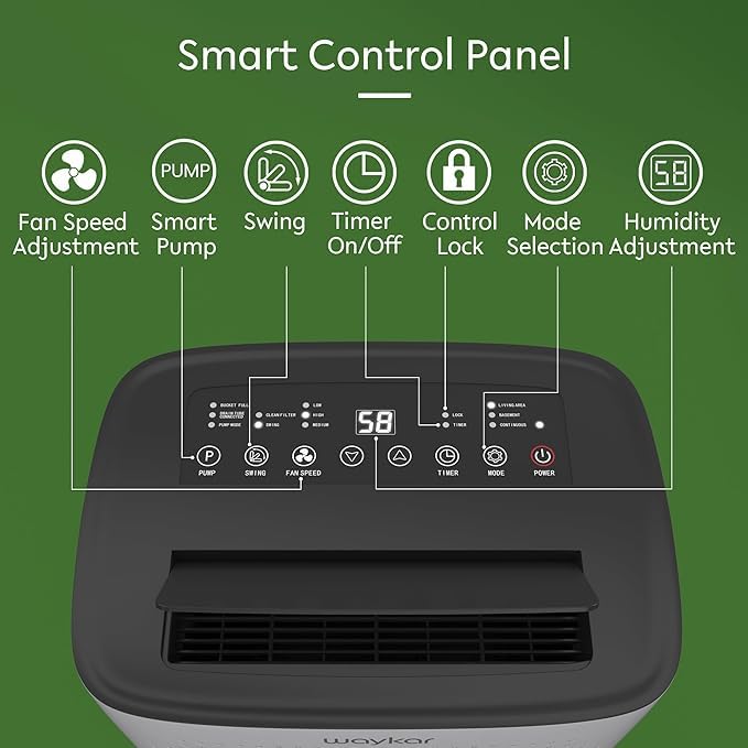 Image of Waykar 150 Pint 7,000 Sq.Ft Dehumidifier with Pump for Basement & Home, Large Room, Smart Compressor Dehumidifier with Drain Hose & Tank for Commercial, 30-80% RH Control, 90 Auto Swing, Auto Defrost