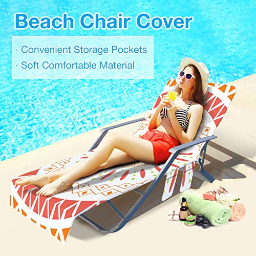 Lounge Chair Beach Cover Microfiber Pool Sunbath Lounge Chair Cover,Outdoor Patio And Recliners Cover,Chaise Lounge Chair Cover With Side Pockets,Sunbathing Fast Drying Terry, Orange Flower Printed #TOP2