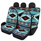 FKELYI 3 Pcs Blue Aztec Tribal Pattern Car Seat Covers Protectors,Full Set of Front Back Auto Seat Accessories for Cars/Sedan/Trucks/Van