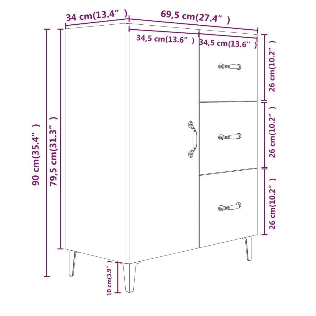 vidaXL Buffet Armoire de Rangement Organisateur de Maison Meuble de Rangement Armoire de Salon Intérieur Blanc 69,5x34x90 cm Bois d'Ingénierie