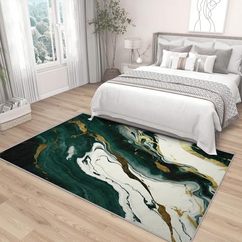 Tapete Marble para Sala 5x8 Verde Esmeralda Blanco Oro miniatura 5