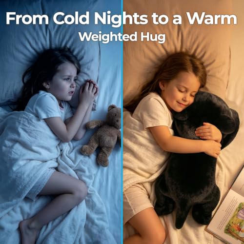 Image of Mewaii Weighted Stuffed Animals 5 lbs Adjustable, Heated & Coolable 23 Inch Plush for Realistic Hug, Microwavable Removable Inner Pad, Cat Gifts for Adults & Kids (Black)