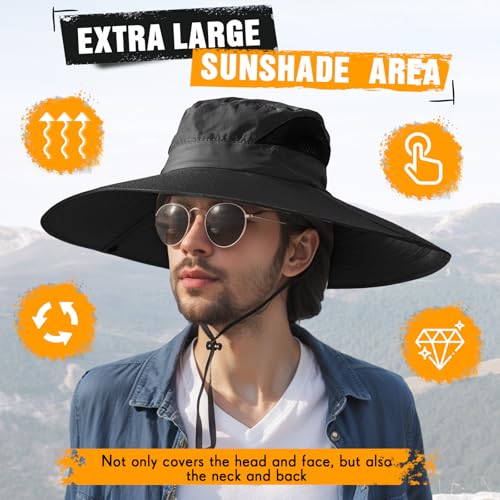 Image of Shyyween 3 Pcs Oversize XXL Sun Hats for Men Big Head Large Wide Brim Hats UPF 50+ Sun Protection Outdoor Fishing Gardening