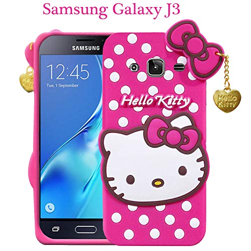 Image of Unirock Hello Kitty Back Case Cover for Samsung Galaxy J3| 3D Cute Hello Kitty Case |Soft Silicone Rubber Back Cover with Pendant Kitty Cover for Samsung Galaxy J3 (Pink)