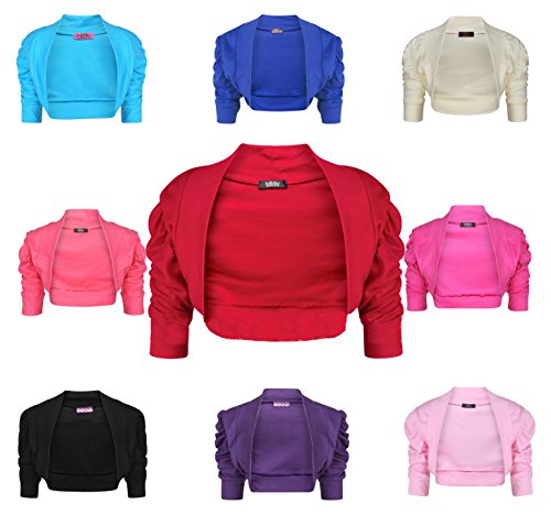 Girls Cardigan Plain Bolero Shrug Ruched Sleeve 100% Cotton Age Size 2-13 Years2